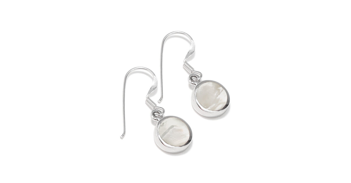 Boucles D'oreilles Pendantes En Argent 925 Avec Turquoise Traitée Et Nacre - Rondes - Modèle Aght 0471 - Neuves Avec étiquettes